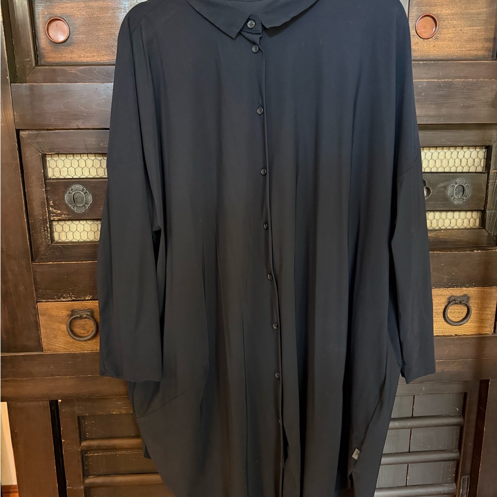 Navy Longline Button-Down Shirt - image 2